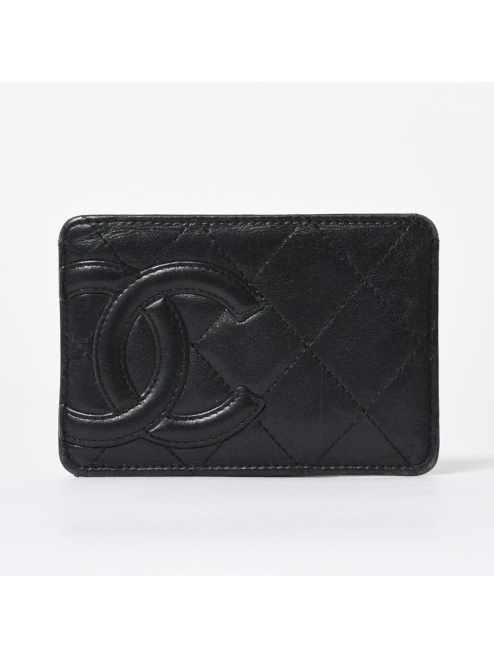 Chanel Cambon Line Card Case CC Logo Lambskin Black Pink